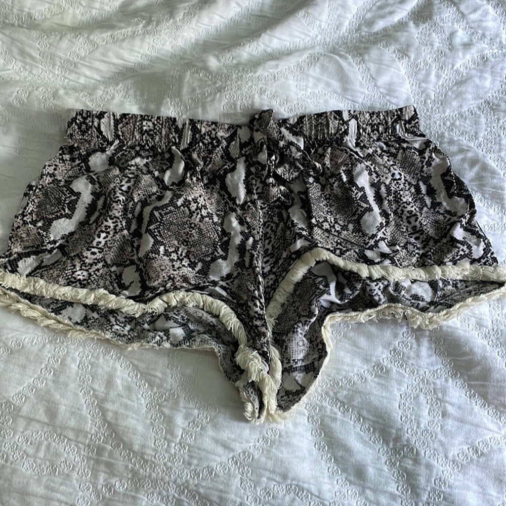 Snake print sleep shorts with fringe boho summer